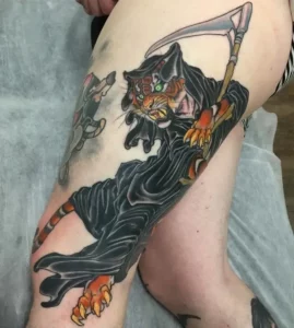 Japanese Tiger Upper Leg Tattoo