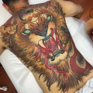 Traditional Tiger Japanese Back Tattoo